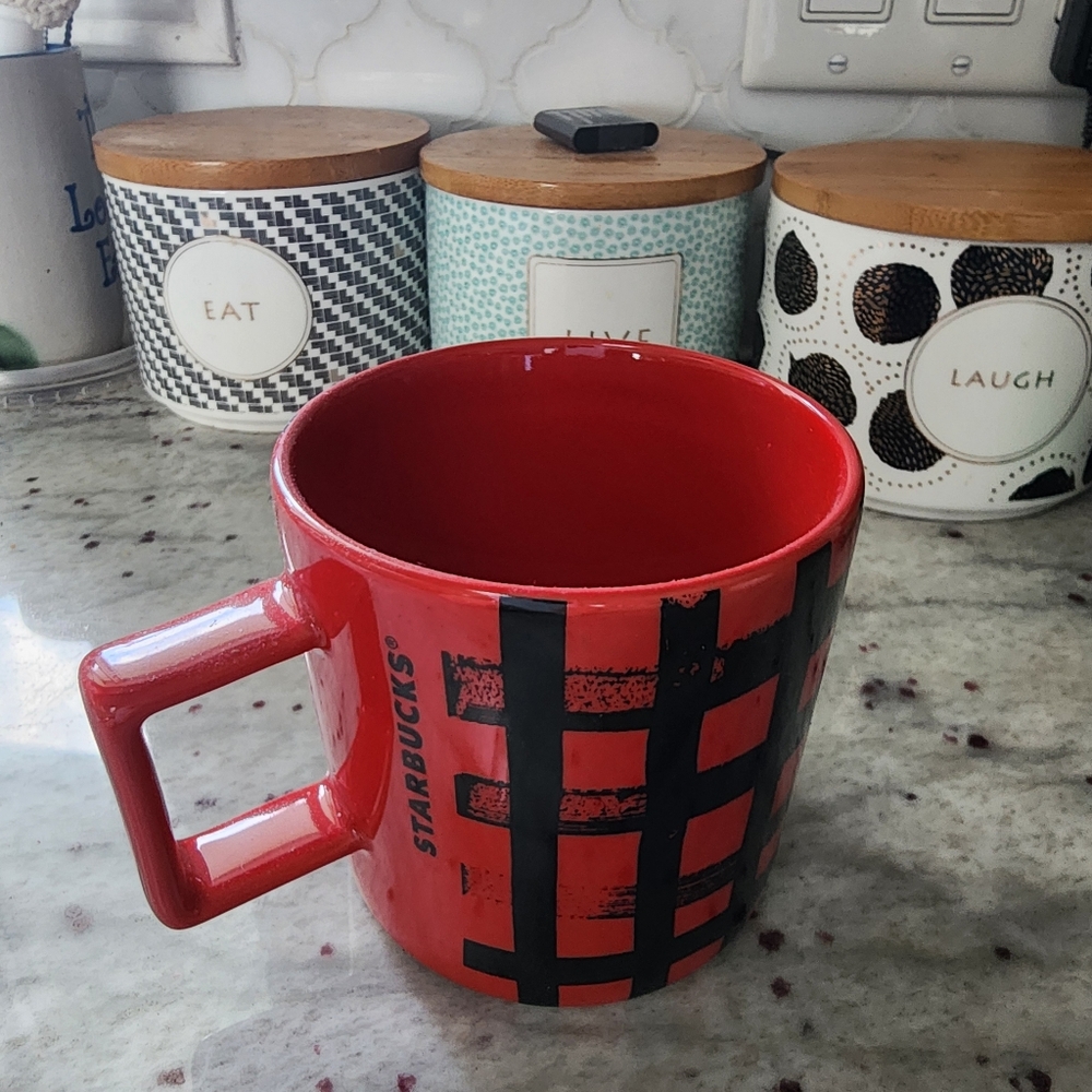 Starbucks Vibrant Red and Black Checkered Mug 2016